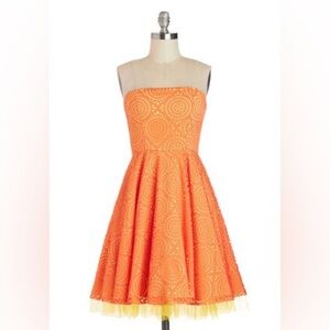 ModCloth Minuet citrus burst strapless dress tangerine orange yellow tulle